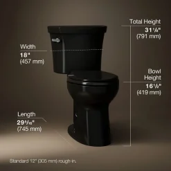 Two-piece elongated toilet, 1.6 gpf