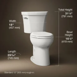 Two-piece elongated toilet, 1.6 gpf