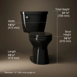 Two-piece elongated toilet, 1.28 gpf