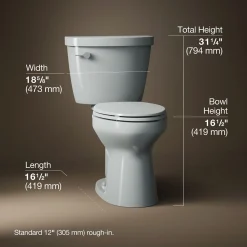Two-piece elongated toilet, 1.28 gpf