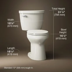Two-piece elongated toilet, 1.28 gpf