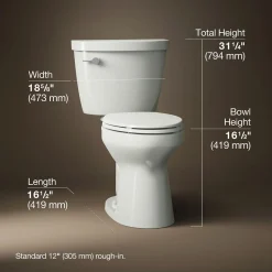 Two-piece elongated toilet, 1.28 gpf