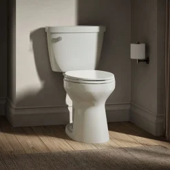 Two-piece elongated toilet, 1.28 gpf
