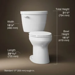 Two-piece elongated toilet, 1.28 gpf