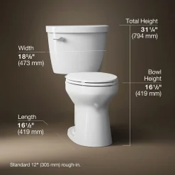 Two-piece elongated toilet, 1.6 gpf