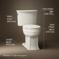 Two-piece elongated toilet, 1.28 gpf