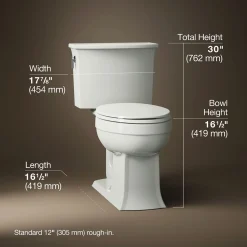 Two-piece elongated toilet, 1.28 gpf