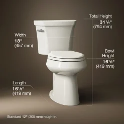 Two-piece elongated toilet, 1.0 gpf