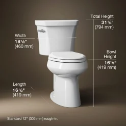 Two-piece elongated toilet, 1.6 gpf