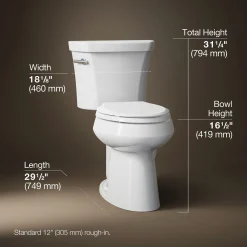 Two-piece elongated toilet, 1.28 gpf
