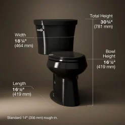 Two-piece elongated toilet, 1.28 gpf