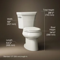 Two-piece elongated toilet, 1.6 gpf