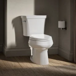 Two-piece elongated toilet, 1.28 gpf