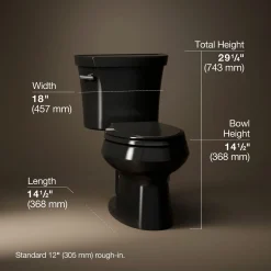 Two-piece elongated toilet, 1.28 gpf
