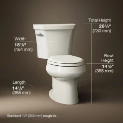 Two-piece elongated toilet, 1.28 gpf