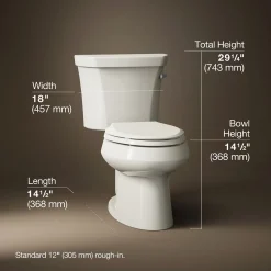 Two-piece elongated toilet, 1.28 gpf