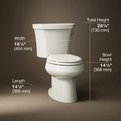 Two-piece elongated toilet, 1.28 gpf