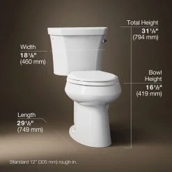 Two-piece elongated toilet, 1.28 gpf