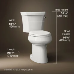 Two-piece elongated toilet, 1.28 gpf