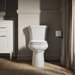Two-piece elongated toilet, 1.28 gpf