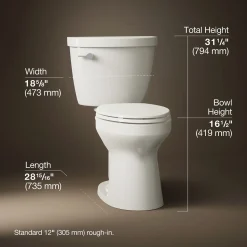 Two-piece elongated toilet, 1.6 gpf