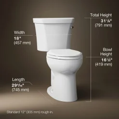 Two-piece elongated toilet, 1.28 gpf