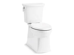 Two-piece elongated toilet with skirted trapway, 1.28 gpf