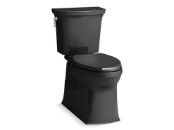 Two-piece elongated toilet with skirted trapway, 1.28 gpf
