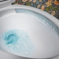 Two-piece elongated toilet with skirted trapway, 1.28 gpf