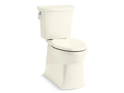 Two-piece elongated toilet with skirted trapway, 1.28 gpf