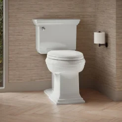 Two-piece elongated toilet with concealed trapway, 1.28 gpf