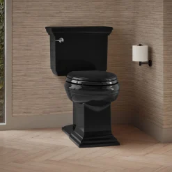 Two-piece elongated toilet with concealed trapway, 1.28 gpf