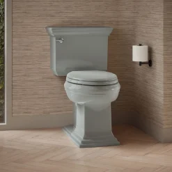 Two-piece elongated toilet with concealed trapway, 1.28 gpf