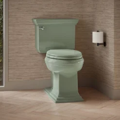 Two-piece elongated toilet with concealed trapway, 1.28 gpf