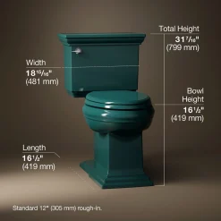 Two-piece elongated toilet with concealed trapway, 1.28 gpf