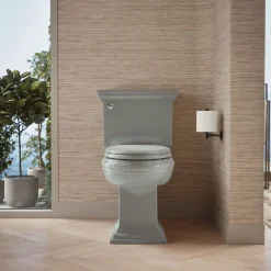 Two-piece elongated toilet with concealed trapway, 1.28 gpf