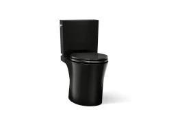 Two-piece elongated toilet with skirted trapway, 1.28 gpf