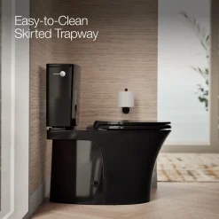 Two-piece elongated toilet with skirted trapway, 1.28 gpf