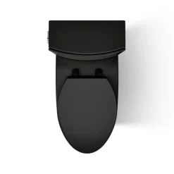 Two-piece elongated toilet with skirted trapway, 1.28 gpf