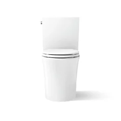 Two-piece elongated toilet with skirted trapway, 1.28 gpf