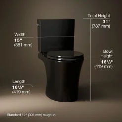 Two-piece elongated toilet with skirted trapway, 1.28 gpf
