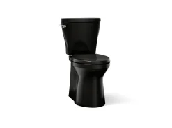 Two-piece elongated toilet with skirted trapway, 1.28 gpf