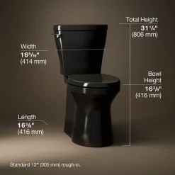 Two-piece elongated toilet with skirted trapway, 1.28 gpf