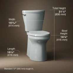 Two-piece elongated toilet with skirted trapway, 1.28 gpf
