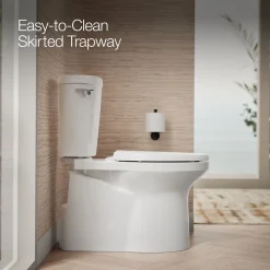 Two-piece elongated toilet with skirted trapway, 1.28 gpf