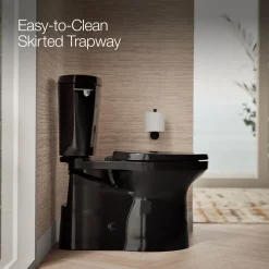 Two-piece elongated toilet with skirted trapway, 1.28 gpf