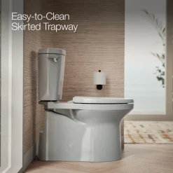 Two-piece elongated toilet with skirted trapway, 1.28 gpf