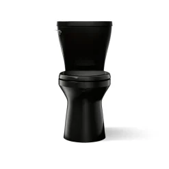 Two-piece elongated toilet with skirted trapway, 1.28 gpf