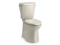 Two-piece elongated toilet with skirted trapway, 1.28 gpf