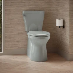Two-piece elongated toilet with skirted trapway, 1.28 gpf